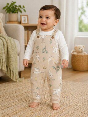 NWT Carter’s Baby Boy 2-Piece Outfit Set Bird Print Overalls & Long Sleeve Tee